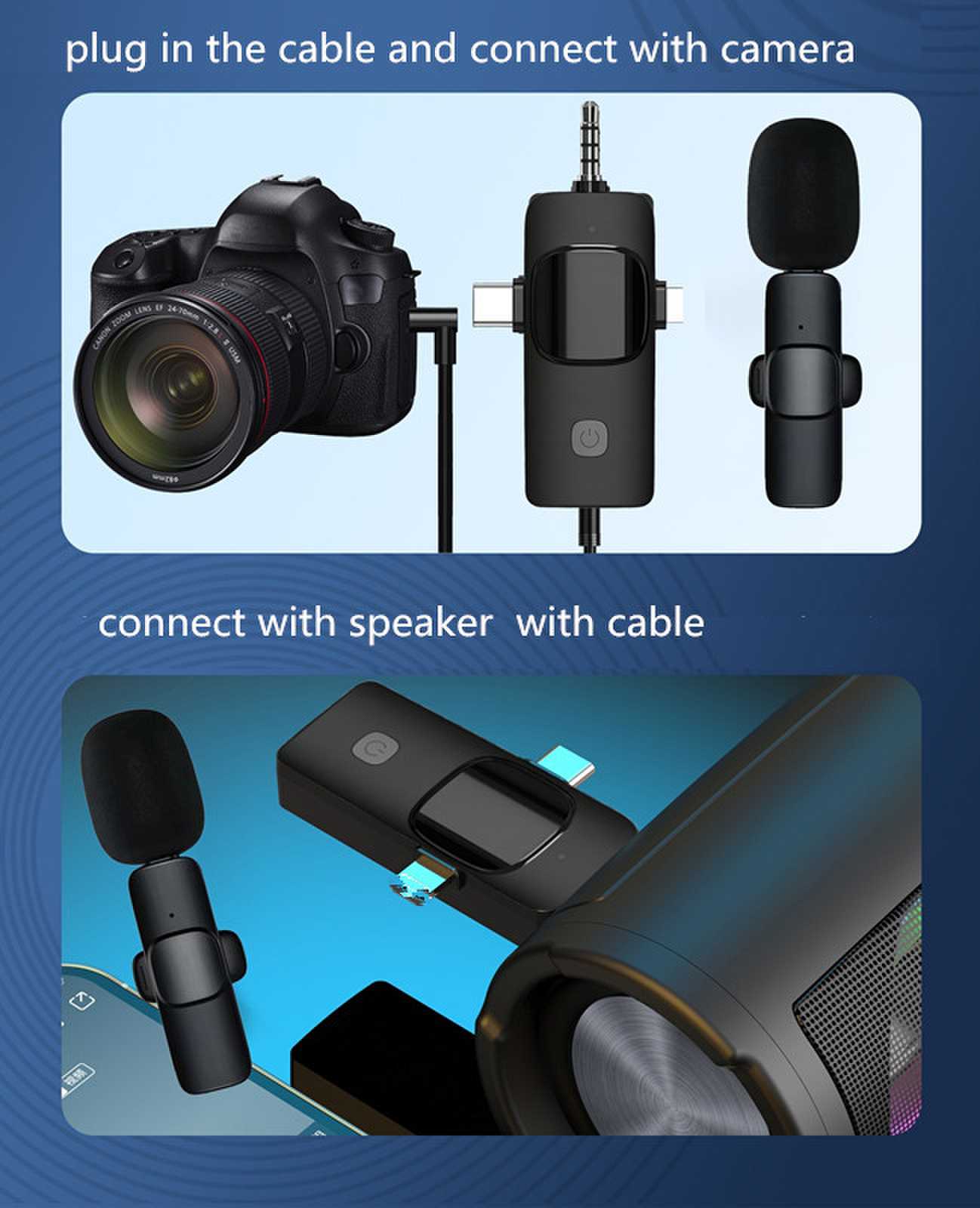 Microphone Cravate Sans Fil K15 pour iPhone Android Caméra, Mini Micro 3-en-1 2.4G à Ultra-Faible Latence pour Enregistrement Vidéo/Vlog